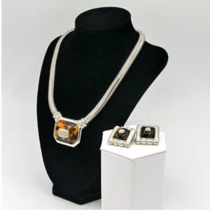 Ben-Amun Handmade Signed Silver &‎ Tortoise Necklace Clip Earring Custom Box Set